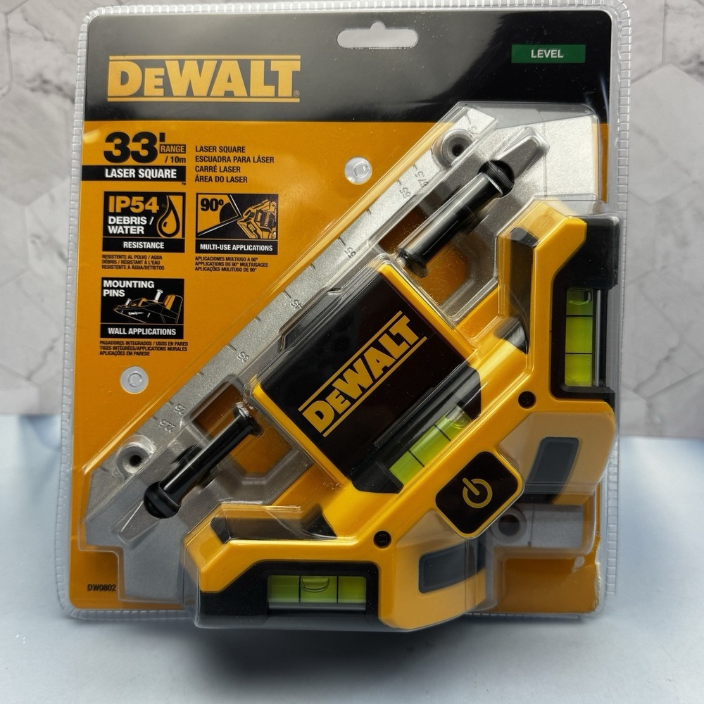 Dewalt DW0802 Laser Square 33 ft Twin Red Beam Waterproof Durable Level Tool NEW